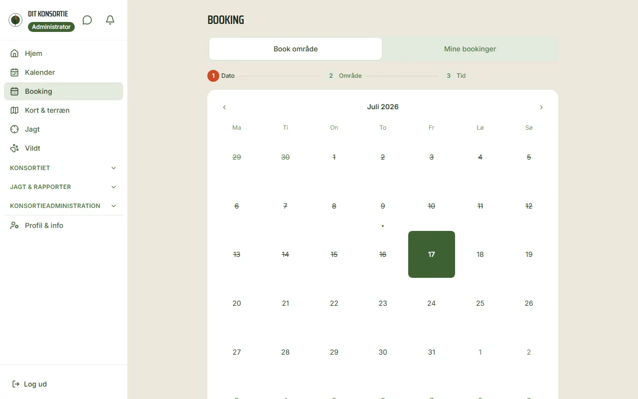 SimplyHunt bookingkalender